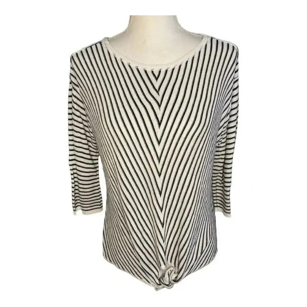 Apt. 9 Women’s Medium 3/4 Sleeve Tie Front Black & White Sweater‎